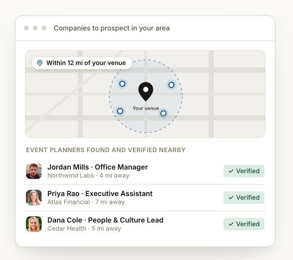 Event Captain finding verified event planners near a venue