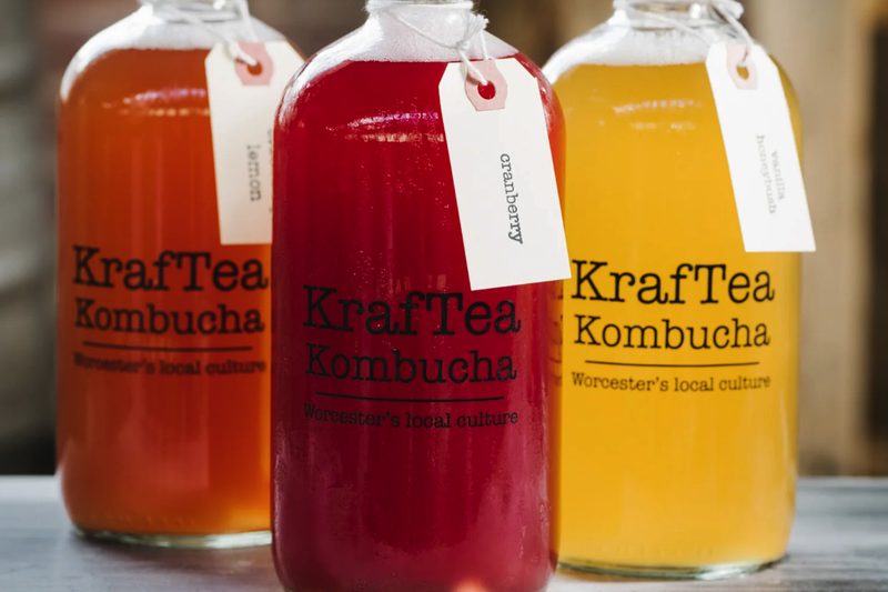 Three bottles of KrafTea Kombucha
