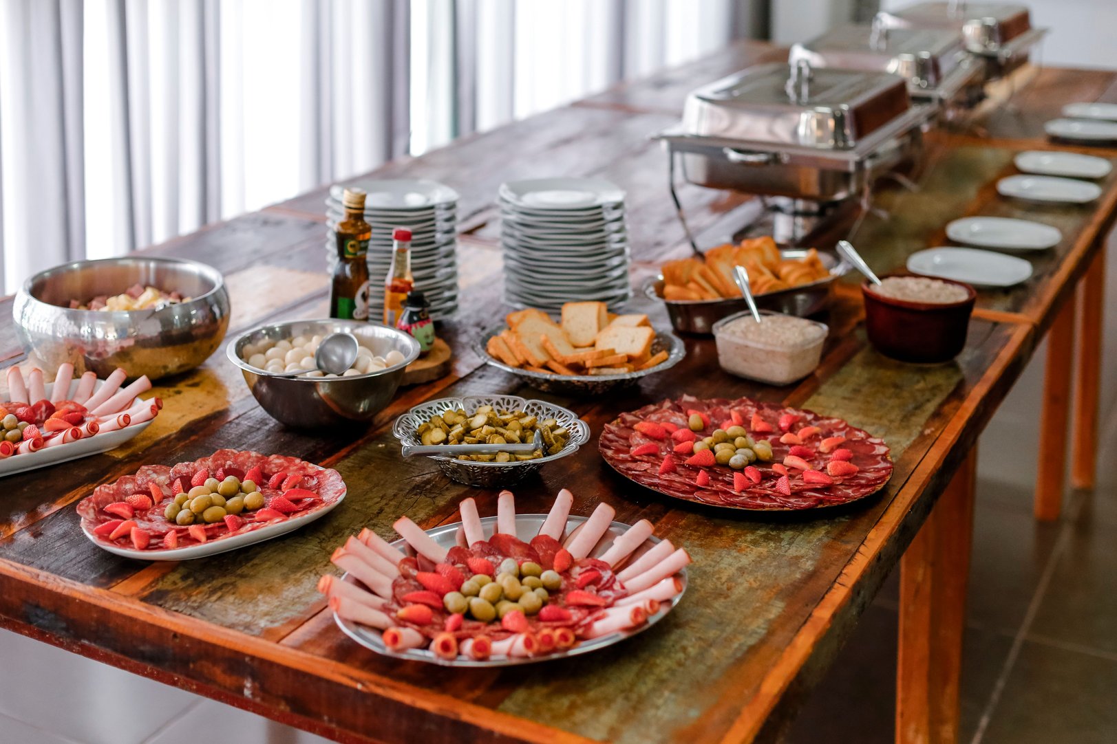 A corporate catering buffet spread
